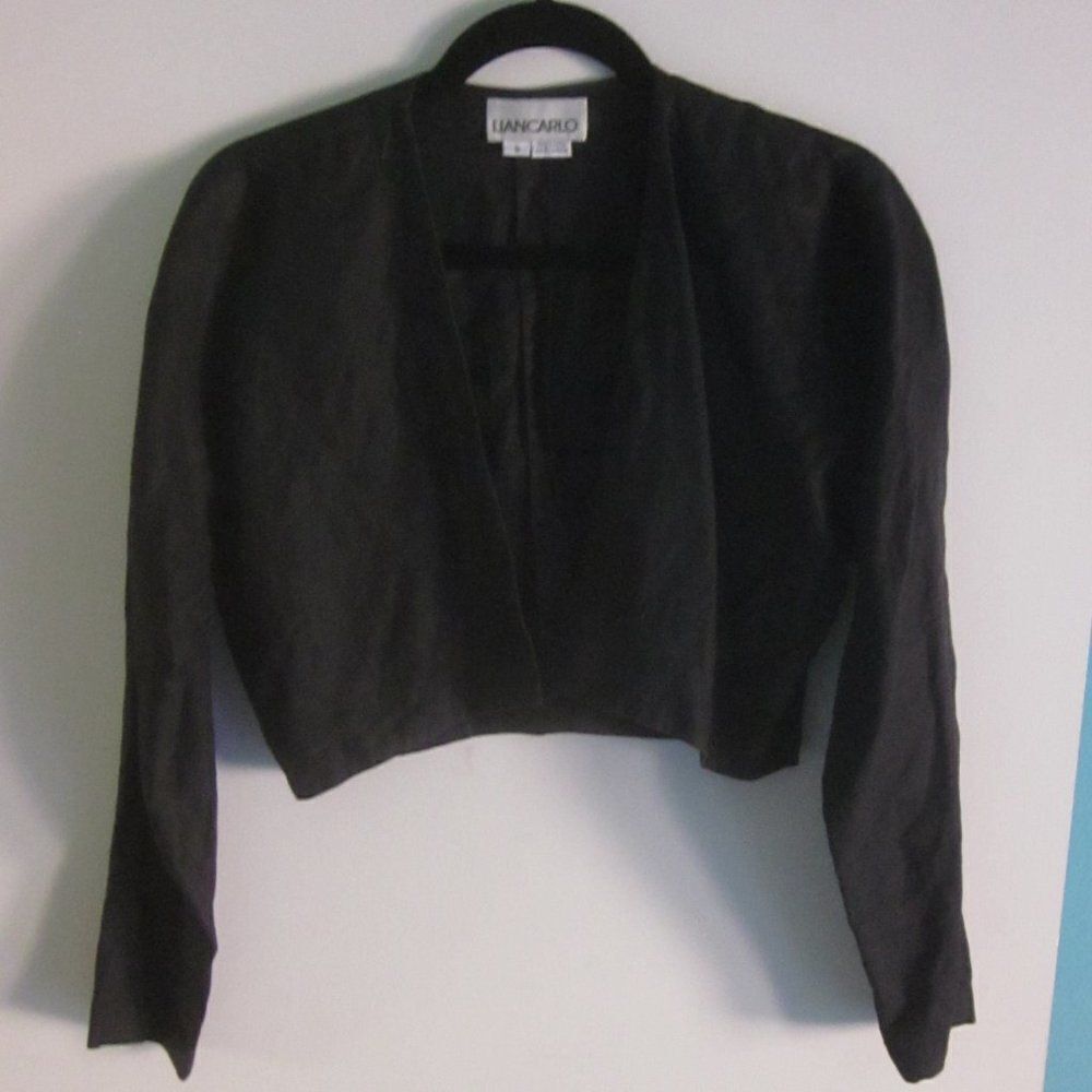 Liancarlo Designer Black 100% Linen Cropped Shrug Jacket Size 6 38" Bust